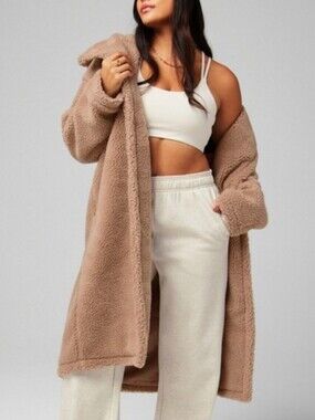 Women's Fabletics Teddy Long Coat Tan